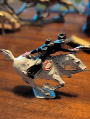 2 Vintage Hand-Painted Cowboy on Galloping Horse Figurines - White & Black